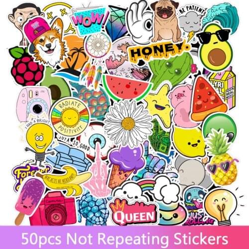 50Pcs/Set Color Small Fresh Personality Graffiti Cute Animal Notebook Suitcase Skateboard Guitar Waterproof Stickers Toys Gifts