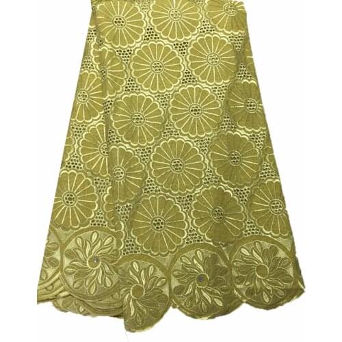 African 100% Cotton Lace Fabric Latest Voile Lace In Switzerland VPL12918 With GOLD Stones For Women Dress Party (5yards/pc)