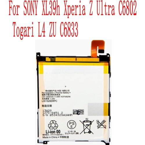 High Quality 3000mAh LIS1520ERPC Battery For SONY XL39h Xperia Z Ultra C6802 Togari L4 ZU C6833 Cell Phone