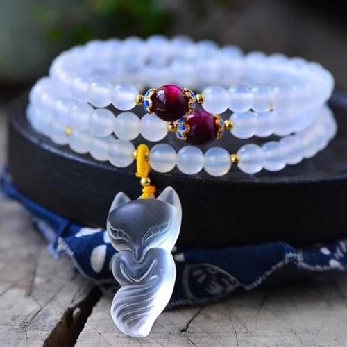 Wholesale JoursNeige White Crystal Bracelets Round Beads Lucky Nine Tails Fox Pendant Bracelets for Women Multilayer Jewelry