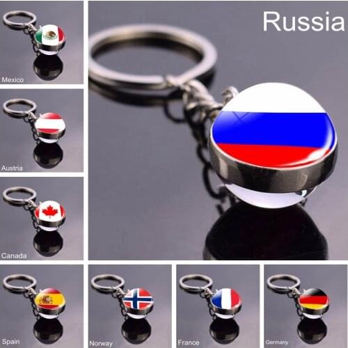 Russian Flag Glass Ball Keychain World Countries Flag Spain Mexico Key Chains National Flag Pendant Travel Souvenir Gift