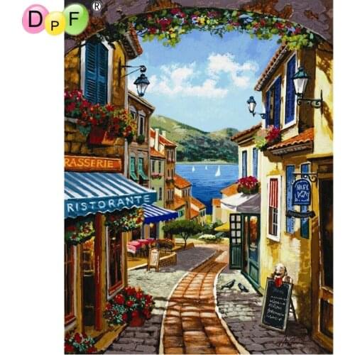 DPF Diy Diamond Embroidery Garden town wall Diamond Painting Cross Stitch full Square diamond Mosaic kit Rhinestone home Decor