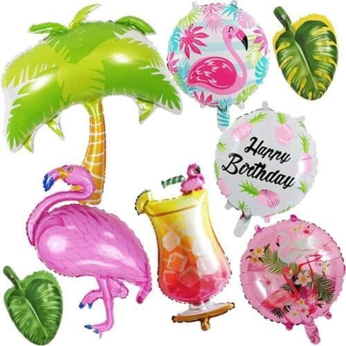 Hawaiian Party Flamingo Foil Balloons Artificial Palm Aluminum Foil Balloon Tropical Hawaiian Luau Birthday Party Decorations