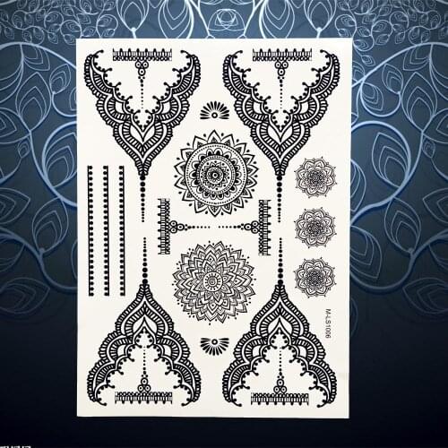 Hot Women Body Art Black Henna Tattoo Flower Pendant Choker Jewelry Sticker 20x15CM Waterproof Temporary Fake Tattoo Sticker