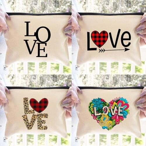Love Printed Makeup Bags Female Cosmetic Case Travel Toiletries Organizer Women Wash Storage Pouch Student Pencil Bag Best Gifts