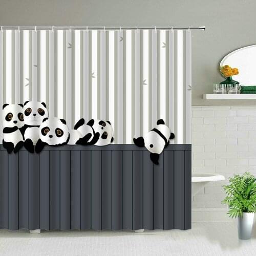 Creative cute cartoon panda shower curtain windproof bathroom decoration home decoration