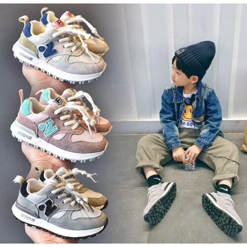 Spring Two Childrens Shoes New Synthetic Leather Boys Casual Non-Slip Sneakers Girls Korean Fashion Running Shoes