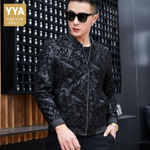 Fashion Printed 2020 New Mens Sheepskin Real Leather Bomber Jacket Slim Fit Business Man Casual Short Coat Jaqueta De Couro 4XL