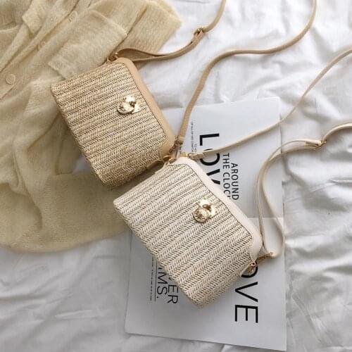 Fashion Straw Crossbody Bags for Women 2020 Luxury Pure Color Small Size Holiday Ladies Shell Shoulder Bags