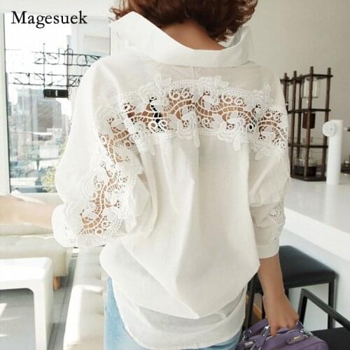 Fashion Women Tops Summer 2021 Backless Sexy Hollow Out Lace Blouse Shirt Ladies Casual Loose White Office Blouse Women 1310 40