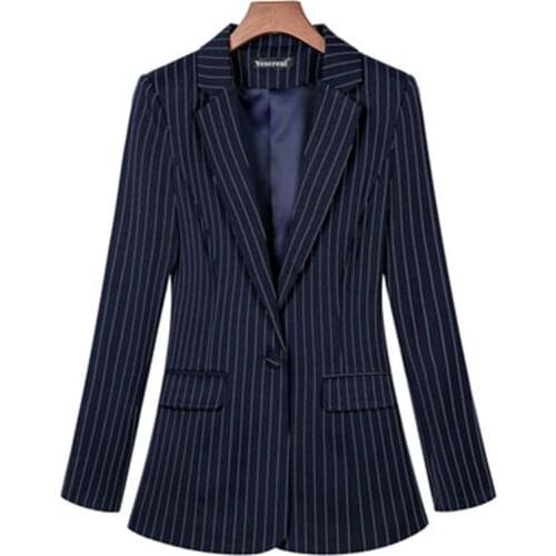 Ms. Blazers Women coat spring New high quality Plus size long sleeve casual small suit stripe jacket women Blazers size S-7XL