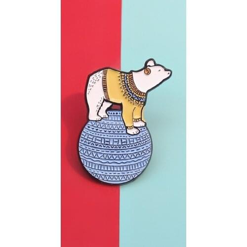 Cartoon Fun Animal Polar Bear Enamel Brooch Round Planet Acrobatics Performance Alloy Pins Badge Clothes Cute Jewelry Gift