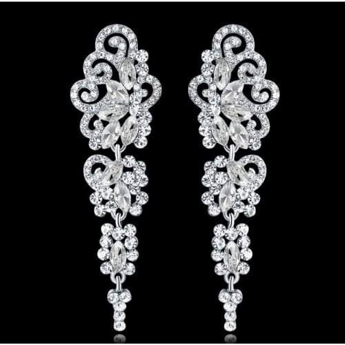 Muylinda Silver Colors Crystal Wedding Drop Earrings for Women Korean Fashion Rhinestone Bridal Long Earrings Jewelry