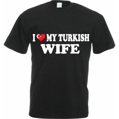 Design Shirts Broadcloth O-Neck Short-Sleeve I Love My Turkish Wife Turkey Family T Shirt Men