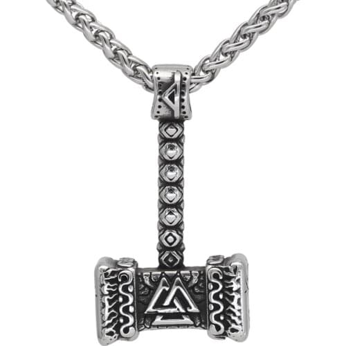 Nordic viking thor hammer mjolnir necklace valknut stainless steel viking jewelry men with valknut gift bag