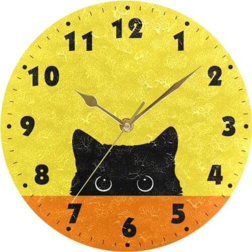 25cm Round Cat Face Hanging Wall Clock DIY Non Ticking Silent Wall Watch for Living Room Quiet Desk Clock Relogio De Parede