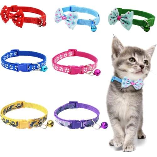 Bow Dog Collar Cute Pet Collars With Bells Small Cats Dogs Yorkies Neck Belt Adjustable Claw Pet Cat Collar Necklace collar gato