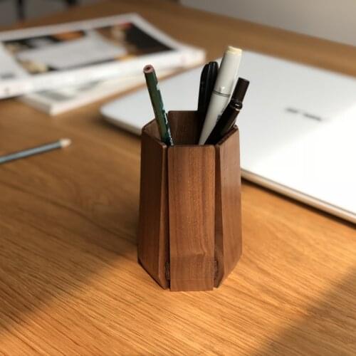 Handmade Hexagonal Shape Black Walnut Made Pen Holder , Pen Container