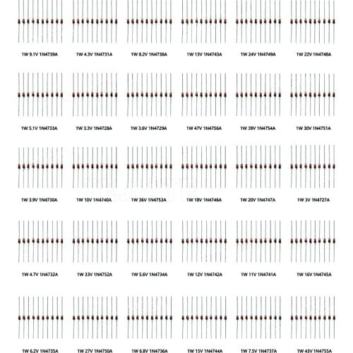 1W Zener Diode Assorted Kit (3V 3.3V 3.6V 5.1V 5.6V 7.5V 10V 12V 13V 15V 16V 18V 20V 22 Voltage stabilizing