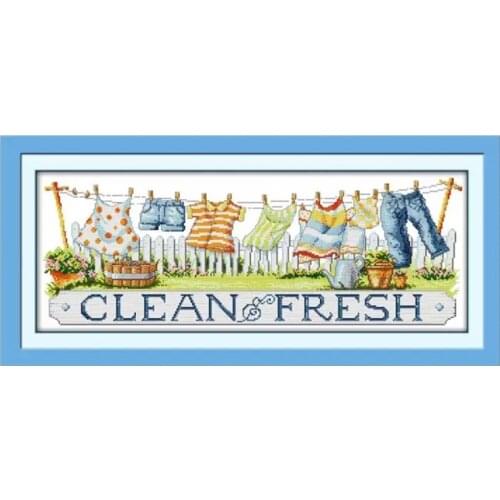 Drying The Clothes Pattern Cross Stitch Count Print Canvas Embroidery Kits 11CT 14CT DIY Handmade Needlework Home Decor Painting