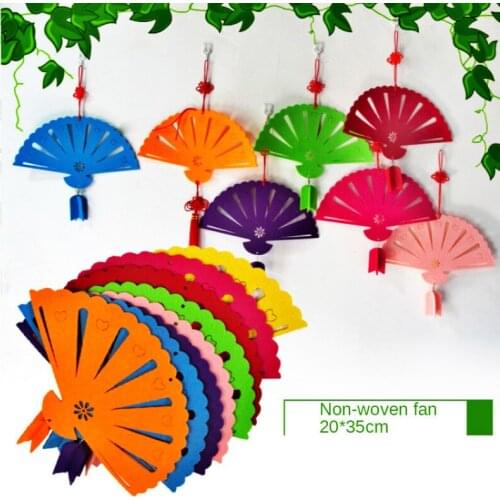 T-N Warm Family Handmake Fan Felt Fabric Wall Stickers Colorful Fan Wall Hanger Non-woven Felt Craft Accessories for Home DIY