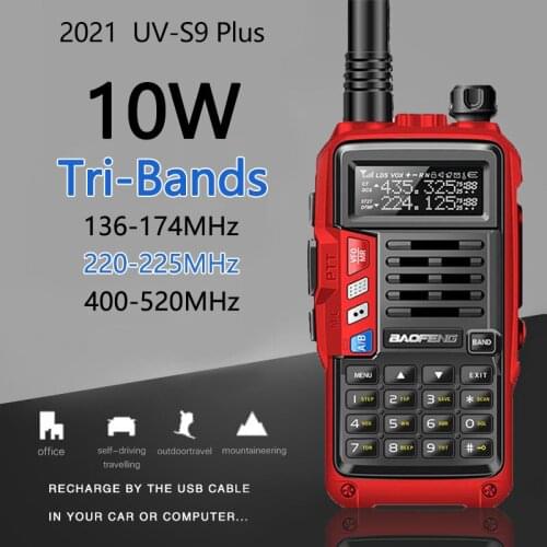 BaoFeng UV-S9 Plus Tri-Band Radio 10W High Power 136-174Mhz/220-225Mhz/400-520Mhz Walkie Talkie Amateur Handheld Ham 2Way Radio