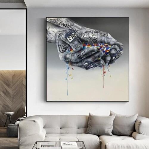 Street Graffiti Art Canvas Painting Hands Magic Blocks Playing Game Posters Abstract Wall Art Pictures For Living Room
