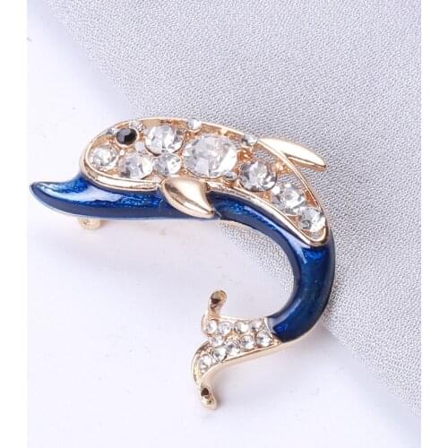 Wuli&baby Enamel Dolphin Fish Brooches For Women Unisex Blue Pink Sea Animal Party Casual Brooch Pin Gifts