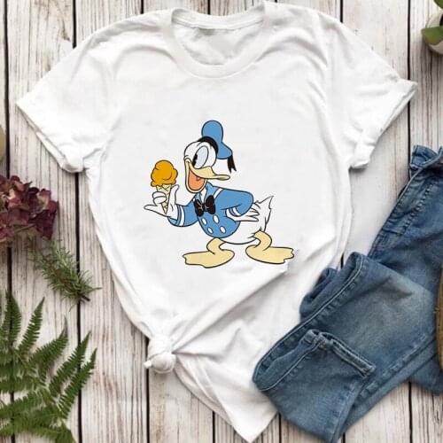 Donald Duck Icecream Printed Summer Women T Shirt Short Sleeve Casual White O-neck Tshirts Harajuku Graphic Femme Clothes