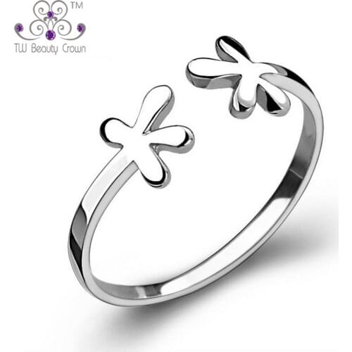 Solid 925 Sterling Silver Female Double Flowers Design Finger Tail Rings For Woman Girls Fashion Jewelry Antiallergic Wholesale