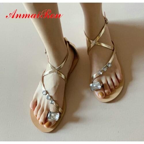 ANMAIRON Microfiber Gladiator Casual Women Sandals Buckle Strap 2020 Summer Shoes Woman Crystal Flat with Platform Sandals 34-40