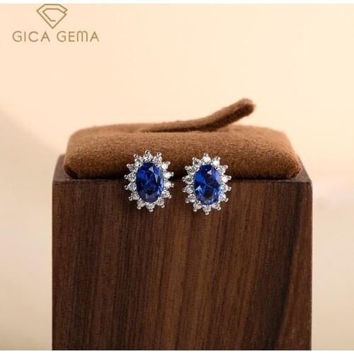 GICA GEMA Women Flower Stud Earrings Natural Blue Sapphire Gemstone 925 Sterling Silver Fashion Wedding Anniversary Fine Jewelry