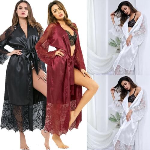 Women Satin Kimono Long Robe Dressing Gown Wedding Bridesmaid Sleepwear Bathrobe Plus Size S-3XL