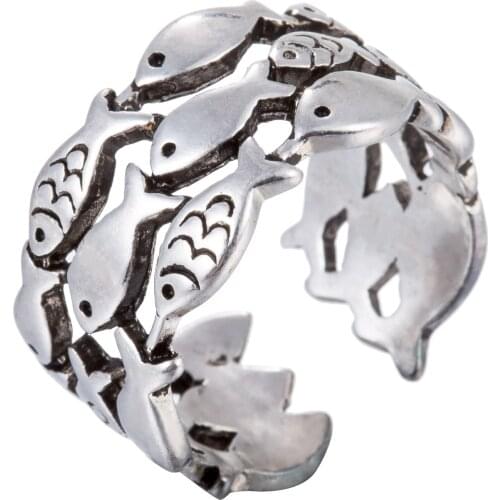 Antique Style Multi-layer White Fish Shaped Open Ring Women Fashion Vintage Animal Jewelry Anillos
