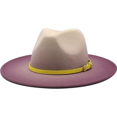 2020 winter Unisex Men Women Fedora Hat Two-color gradient With Belt Wide Brim Hat Panama Hat Outdoor Travel Hat Pop Adult Hat