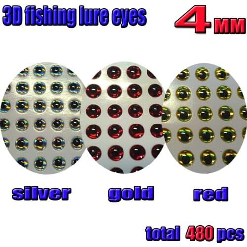 2016NEW 3D fishing lure eyes fly eyes mix color silver 160pcs+gold 160pcs+red 160pcs total 480pcs/lot size:4MM