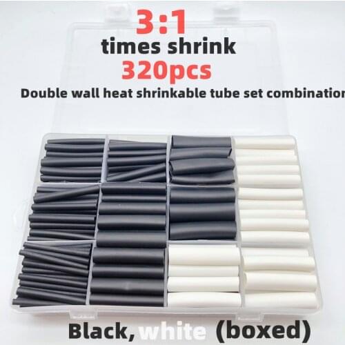 320pcs boxed,double wall hot melt adhesive heat shrinkable tubecombination 3:1shrink electronicDIYkit,insulated cable insulation