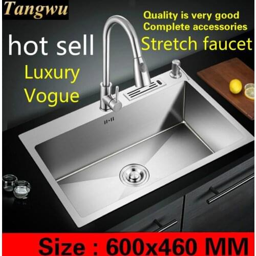 Free shipping Apartment kitchen manual sink single trough do the dishes 304 stainless steel 60x46 CM