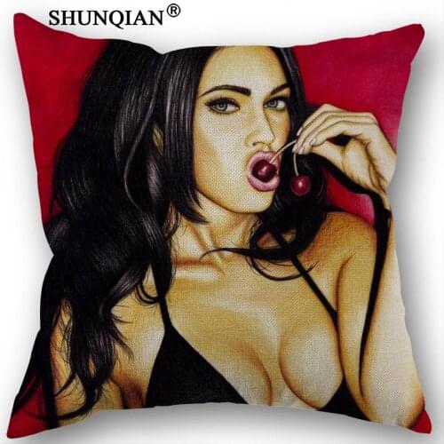 Custom Megan Fox Cotton Linen Square Pillowcase Decorative Pillow Cases Cover Zippered 45x45cm one side