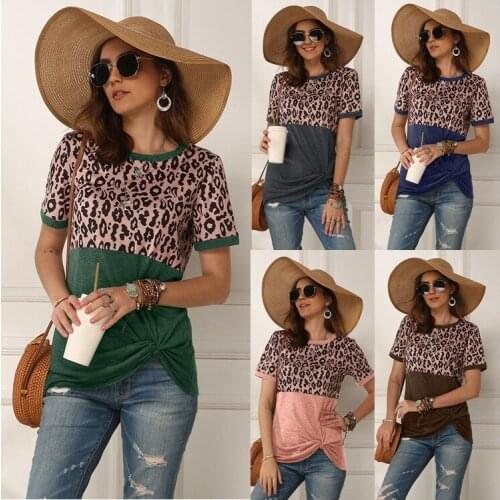 Original Design Womens Spring and Summer 2020 New Hot Sale Leopard Stitching Short-sleeved T-shirt Women Top