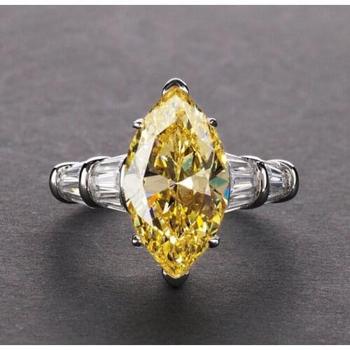 Real 925 Sterling Silver Jewelry 8*14mm Citrine Gemstone Rings For Women Party Anniversary Ring Female Gift