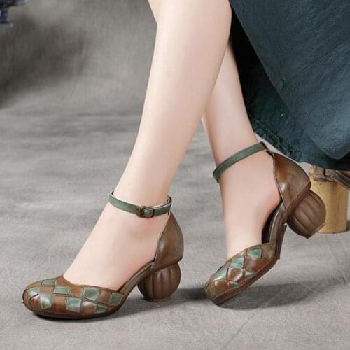 Women Sandals Leather High Heels Embroidery Summer Shoes For Women Genuine Leather Women Sandals Handmade Brand Lady Retro Shoes