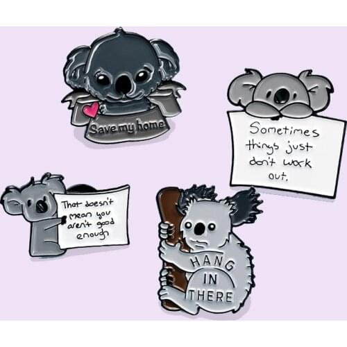 Gray Cute Koala Enamel Brooch Fashion Cartoon Animal Newspaper Note Badge Clothing Accessories Gift For Children