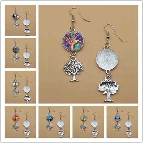 The latest life tree personality earrings art photo glass convex life tree pendant charm earrings gift jewelry