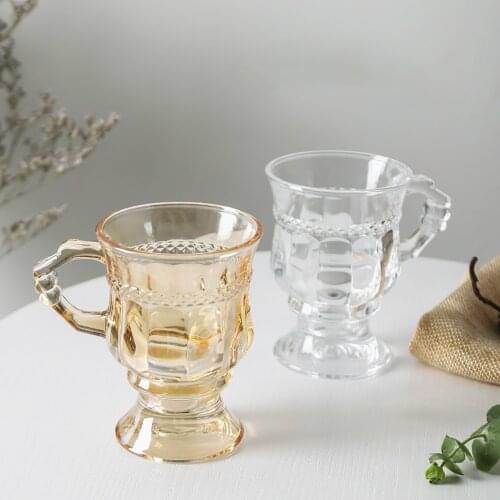 Champagne Transparent Glass Breakfast Cup with Handle 150ml Classical Style Creative Coffee Milk Tea Dessert Goblet Glasses