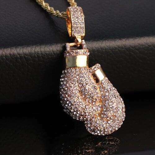 Vintage Men Pendant Boxing Gloves Hip Hop Necklace Alloy Inlaid Crystal Shine Pendant For Men Birthday Gift Jewelry Decoration