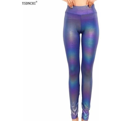 YSDNCHI Spandex Leggings Women Fitness Leggins Shiny High Waisted Full Length Pants Black WorkoutSports Clothing Running Tights