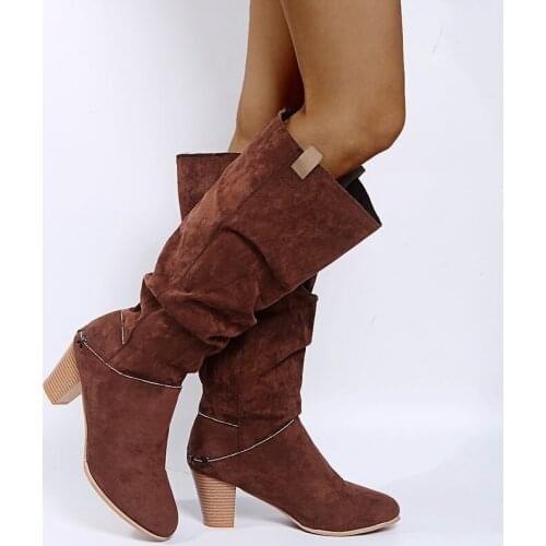 Big Size 43 New Knee High Women Boots Autumn Faux Suede Fashion High Quality Heels Woman Shoes Hot Sale Zapatos De Mujer