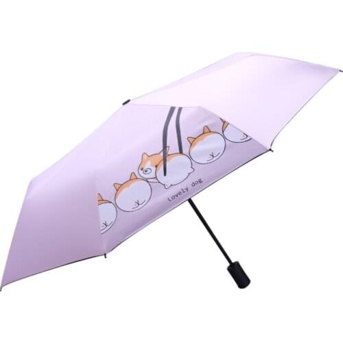 Ins Cute Lady Sunny And Riany Three Floding Blackcoating Dog Umbrella