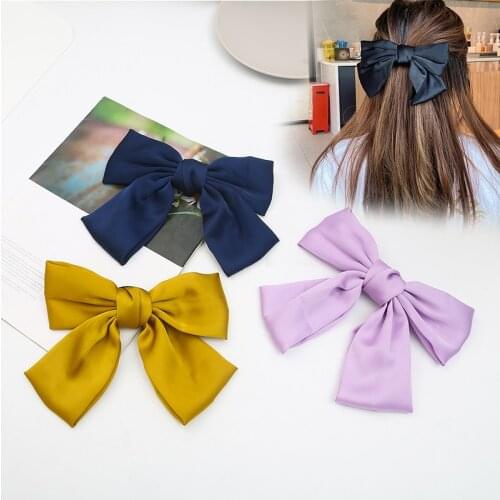 1Pc College Style Satin Knotted Hair Bows Hair Clip Bowknot Hairpin Handmade Hair Styling Headwear Hairgrips Barrettes 17.5cm